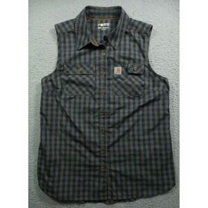 Carhartt Shirt Womens Size M (8/10) Gray Plaid Force Ridgefield Sleeveless